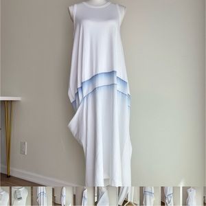 NWT 750 $ By Yohji Yamamoto White 100% Cotton Asymmetry Dress Sz 2 Fit All 0-14